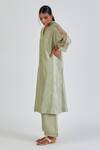 Lajjoo C_Green Silk Embroidered Resham Raised Neck Srija Floral Kurta With Pant _at_Aza_Fashions