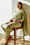 Buy_Dot_Green Cotton, Silk, Organza Embroidery Round Bloome Anaar Print Kurta Pant Set _at_Aza_Fashions