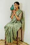 Buy_Dot_Green Chanderi, Cotton, Silk Chintz Print Saree With Unstitched Blouse Piece _at_Aza_Fashions