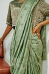 Dot_Green Chanderi, Cotton, Silk Chintz Print Saree With Unstitched Blouse Piece _Online_at_Aza_Fashions