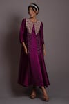 Buy_Vara by Vibha n Priti_Purple Silk Chanderi Embroidered Thread Round A-line Floral Tunic With Inner _at_Aza_Fashions