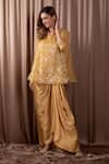 Buy_Vara by Vibha n Priti_Yellow Organza Embroidered Sequin Notched Tunic And Draped Skirt Set _at_Aza_Fashions