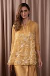 Buy_Vara by Vibha n Priti_Yellow Organza Embroidered Sequin Notched Tunic And Draped Skirt Set _Online_at_Aza_Fashions