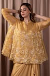 Shop_Vara by Vibha n Priti_Yellow Organza Embroidered Sequin Notched Tunic And Draped Skirt Set _Online_at_Aza_Fashions