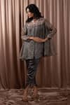 Buy_Vara by Vibha n Priti_Grey Organza Embroidered Sequin Round Short Printed Cape With Dhoti Pant _Online_at_Aza_Fashions