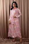 Buy_Vara by Vibha n Priti_Pink Organza Embroidered Pearl Collared Sequin And Cape Kurta Set _at_Aza_Fashions