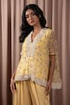 Vara by Vibha n Priti_Yellow Organza Print Peony V Neck Bloom Cape Tunic With Patiala Pant _at_Aza_Fashions