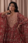 Shop_Vara by Vibha n Priti_Maroon Chiffon Print Rafflesia Batwing Sleeves Tunic With Sharara _Online_at_Aza_Fashions