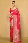 Buy_Nazaakat by Samara Singh_Red Saree Handloom Cotton Georgette Nylon Woven Zari Blossom With Blouse_at_Aza_Fashions