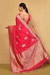 Shop_Nazaakat by Samara Singh_Red Saree Handloom Cotton Georgette Nylon Woven Zari Blossom With Blouse_at_Aza_Fashions