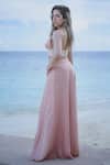 Shop_Neither Nor_Pink Linen Viscose Blend Solid Circular Long Skirt _at_Aza_Fashions
