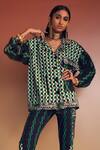 Buy_AK-OK_Multi Color Silk Print Chevron And Smear Oversized Jacket With Pant  _Online_at_Aza_Fashions