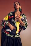 AK-OK_Multi Color Silk Collared Quirky Mosaic Print Oversized Jacket _at_Aza_Fashions
