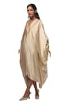 AK-OK_Cream Silk Plain V Neck Side Tape Panel Asymmetric Kaftan  _Online_at_Aza_Fashions