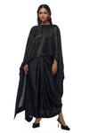 Buy_AK-OK_Black Silk Embellished Beads Round Flaming Cape With Lungi Skirt  _at_Aza_Fashions