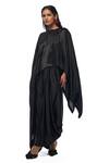 AK-OK_Black Silk Embellished Beads Round Flaming Cape With Lungi Skirt  _Online_at_Aza_Fashions