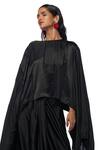 AK-OK_Black Silk Embellished Beads Round Flaming Cape With Lungi Skirt  _at_Aza_Fashions