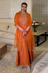 Buy_Lajjoo C_Orange Silk Embroidery Marodi Round Ruma Gardenia Zari Yoke Kurta With Sharara _at_Aza_Fashions