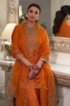 Lajjoo C_Orange Silk Embroidery Marodi Round Ruma Gardenia Zari Yoke Kurta With Sharara _Online_at_Aza_Fashions