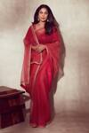 Buy_Lajjoo C_Red Organza Leheriya Wave Shefali Pattern Saree _at_Aza_Fashions