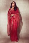 Lajjoo C_Red Organza Leheriya Wave Shefali Pattern Saree _Online_at_Aza_Fashions