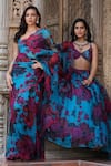 Buy_Astha Narang_Blue Organza Printed Floral Round Saree With Blouse  _Online_at_Aza_Fashions