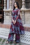 Buy_Astha Narang_Green Organza Printed Floral Round Kurta And Palazzo Set  _at_Aza_Fashions