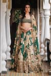 Buy_Astha Narang_Green Silk Printed Floral Round Lehenga Set _at_Aza_Fashions