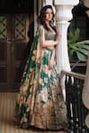 Shop_Astha Narang_Green Silk Printed Floral Round Lehenga Set _at_Aza_Fashions