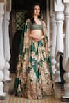 Buy_Astha Narang_Green Silk Printed Floral Round Lehenga Set _Online_at_Aza_Fashions