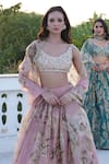 Shop_Astha Narang_Pink Organza Printed Floral Round Pattern Lehenga Set _at_Aza_Fashions