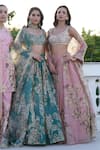 Buy_Astha Narang_Green Organza Printed Floral Round Blouse Lehenga Set For Women_Online_at_Aza_Fashions