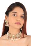 Buy_Riana Jewellery_Green Glitter Mozanite Stone And Bead Embellished Necklace Set _at_Aza_Fashions