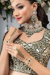 Buy_Riana Jewellery_Green Glitter, Beads, Stones Embellished Meenakari Necklace Set _at_Aza_Fashions