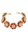 Shop_Riana Jewellery_Red Jadtar Stone Floral Pearl And Ruby Embellished Bracelet _at_Aza_Fashions