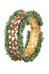 Shop_Riana Jewellery_Green Glitter, Stones, Pearls Kundan Embellished Kada Single Pc _at_Aza_Fashions