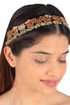 Buy_Riana Jewellery_Pink Lotus And Peacock Motif Mathapatti _at_Aza_Fashions