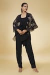 Buy_Varsha Wadhwa_Black Embroidered Pearl Scoop Solid Jumpsuit With Cape  _at_Aza_Fashions