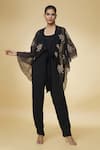 Shop_Varsha Wadhwa_Black Embroidered Pearl Scoop Solid Jumpsuit With Cape  _Online_at_Aza_Fashions