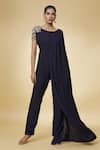 Buy_Varsha Wadhwa_Blue Embroidered Bead Round Shoulder Patch Tasseled Jumpsuit  _at_Aza_Fashions