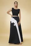 Buy_Varsha Wadhwa_Black Neoprene Embroidered Applique Color Blocked Work Skirt  _at_Aza_Fashions