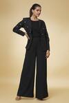 Varsha Wadhwa_Black Embroidered Pearl Shawl Collar Denim Jacket With Work  _Online_at_Aza_Fashions