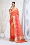 Buy_Nazaakat by Samara Singh_Orange Cotton Silk Woven Diamond Border Saree With Running Blouse_at_Aza_Fashions