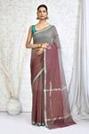 Buy_Nazaakat by Samara Singh_Grey Cotton Silk Woven Stripe Placement Saree With Running Blouse_at_Aza_Fashions