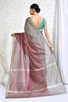 Shop_Nazaakat by Samara Singh_Grey Cotton Silk Woven Stripe Placement Saree With Running Blouse_at_Aza_Fashions