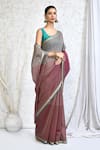 Buy_Nazaakat by Samara Singh_Grey Cotton Silk Woven Stripe Placement Saree With Running Blouse_Online_at_Aza_Fashions