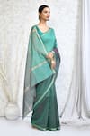 Buy_Nazaakat by Samara Singh_Green Cotton Silk Woven Stripe Solid Border Saree With Running Blouse_Online_at_Aza_Fashions