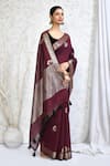 Buy_Nazaakat by Samara Singh_Maroon Cotton Silk Woven Florette Border Saree With Running Blouse_Online_at_Aza_Fashions