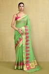 Buy_Nazaakat by Samara Singh_Green Cotton Silk Woven Triangle Placement Saree With Running Blouse_at_Aza_Fashions