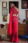 Shop_Moledro_Red Blouse Modal Satin Hand Embroidered Nalki Elara Draped Floral Saree Gown _at_Aza_Fashions